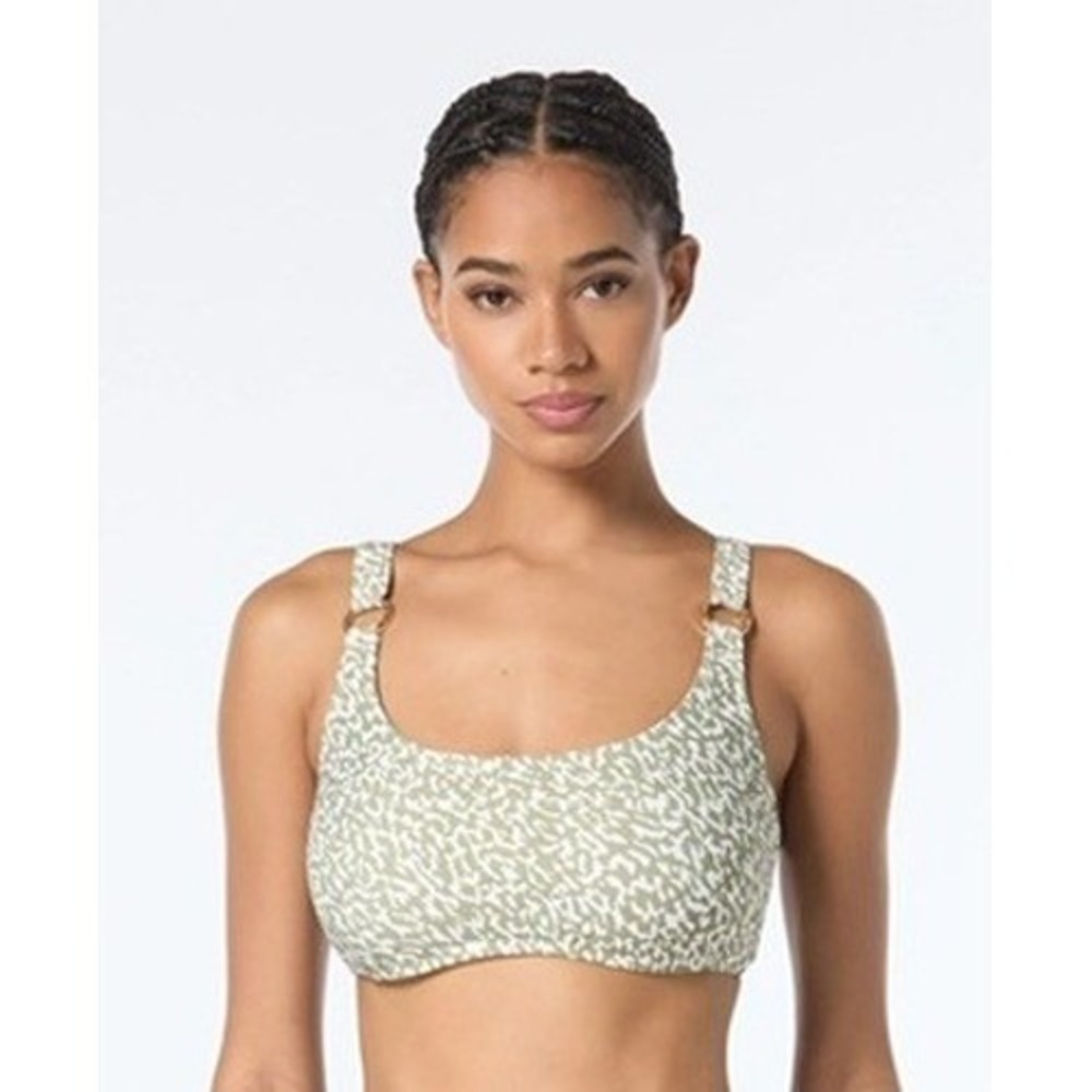 NWT Michael Kors Bikini Top Womens Safari Green Animal Print Ring Detail S $90